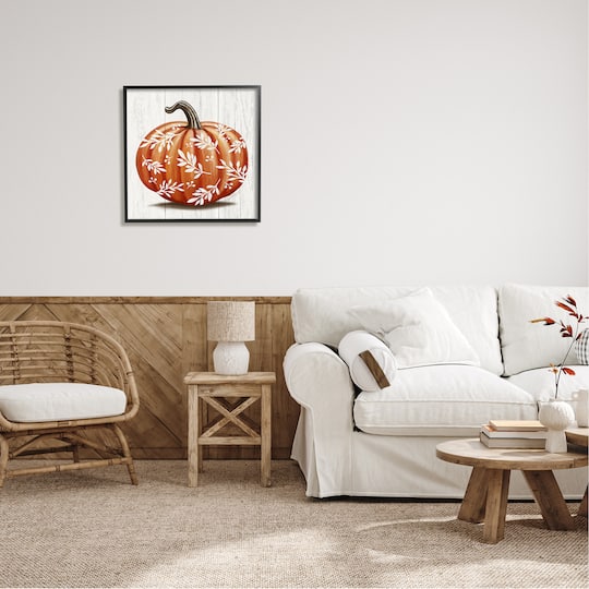 Stupell Industries Orange Fall Botanical Pumpkin Framed Giclee Art